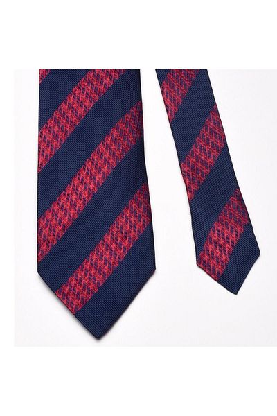 COOLMENCLUB Red & Navy Blue Silk Tie