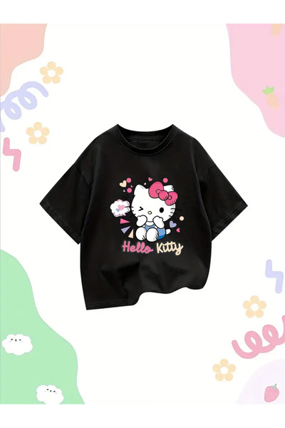 haha Kız Çocukları İçin Hello Kitty Baskılı Tişört