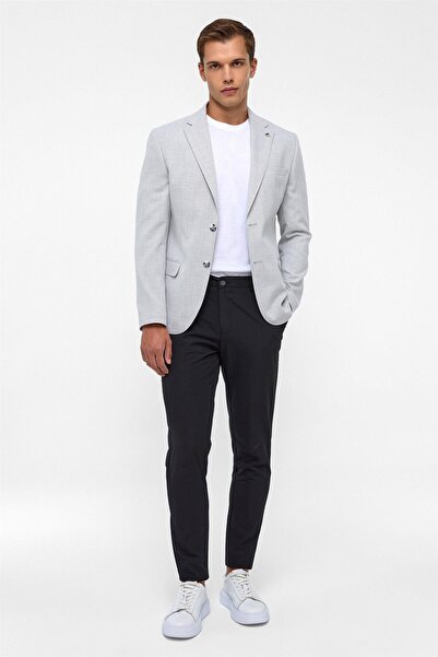 SÜVARİ Γκρι μονόχρωμο μπουφάν με λεπτό σχέδιο με γιακά 6 Drop