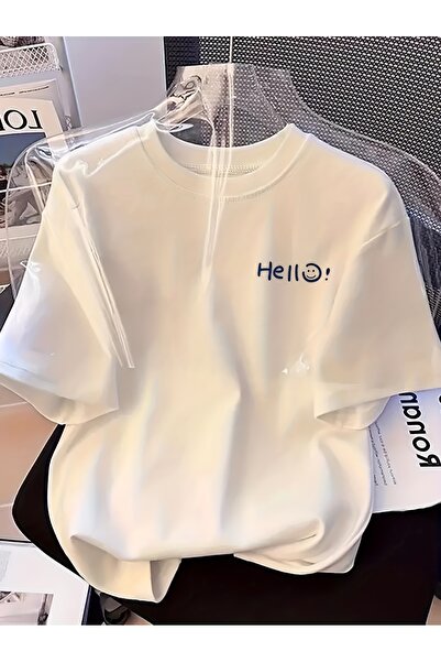 Lider Leather Tricou oversize imprimat cu guler rotund – Bumbac pieptănat cu ...