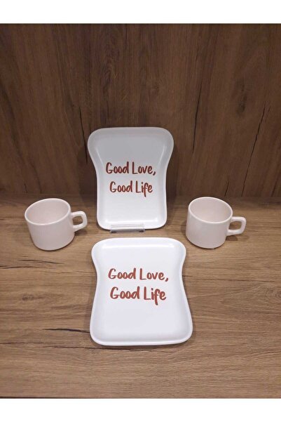 Keramika Breakfast Set for 2 Persons 4 Pieces Toast Plate and Teacup