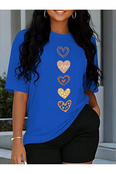 Lider Leather TRICOU DE DAMĂ CU IMPRIMARE INIMĂ, MĂRIMEA MĂRĂ LA LĂȚIME, CU 5...