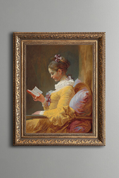 epiqart Girl Reading a Book - Vintage Patterned Frame