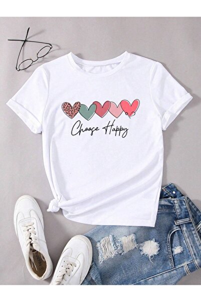 Lider Leather TRICOU DE DAMĂ MĂRIME MARE CU IMPRIMARE 5 INIMI