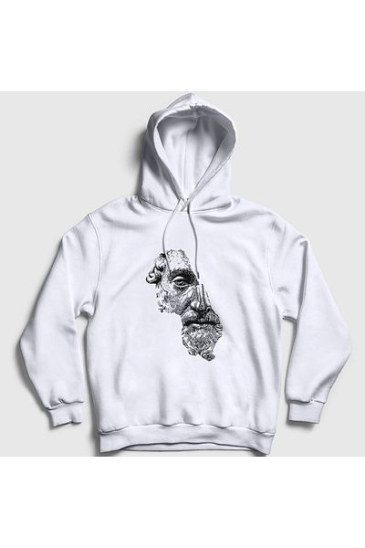 Presmono Unisex Λευκό μπουστάκι μισού προσώπου Marcus Aurelius Hooded φούτερ 559669tt