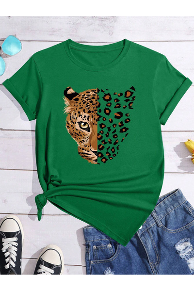 Lider Leather Tricou de damă cu imprimeu leopard, mărime medie