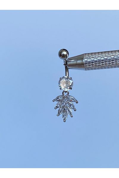 kurukafagift Belly Steel Piercing Leaf Figured Zircon Stone Silver Color