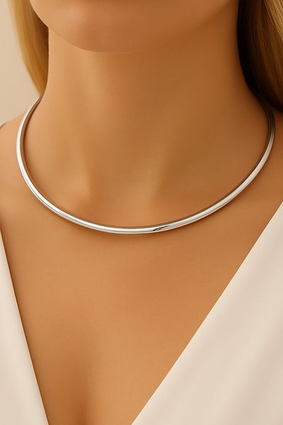 ELMATOLYE Women's Silver Color Minimal Round Mold Design Necklace Basic