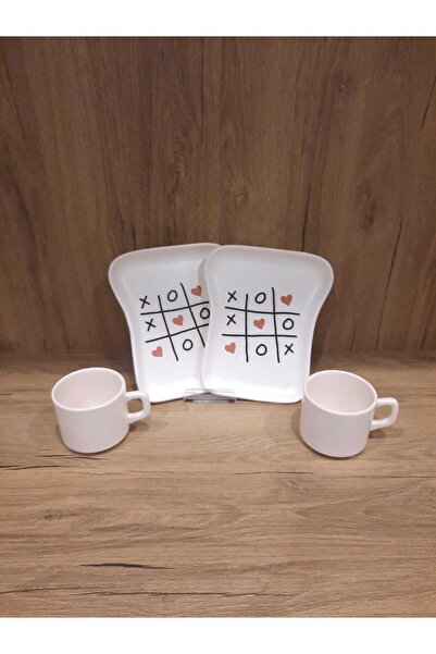 Keramika Breakfast Set for 2 Persons 4 Pieces Toast Plate and Teacup