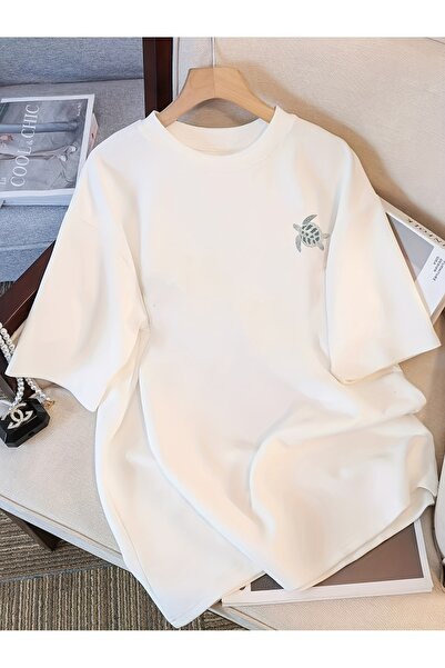 Lider Leather Tricou oversize imprimat cu guler rotund – Bumbac pieptănat cu ...