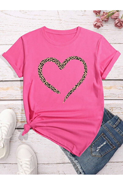 Lider Leather Tricou de damă cu imprimeu inimă, mărime medie