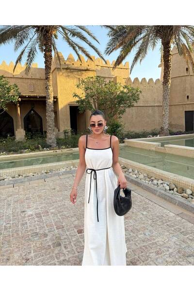 Butik %100 Pamuklu Biyeli İp Askılı Elbise