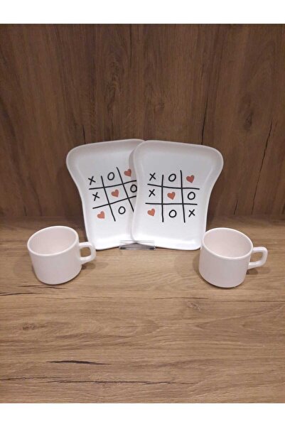 Keramika Breakfast Set for 2 Persons 4 Pieces Toast Plate and Teacup