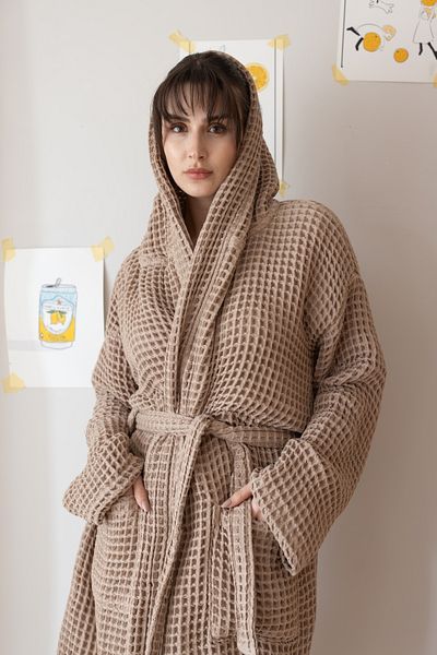 vivamaison Halat de baie unisex din bumbac 100% Waffle cu glugă, absorbție ridicată și uscare rapidă