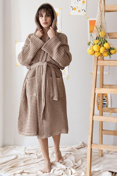 vivamaison Halat de baie unisex din bumbac 100% Waffle cu glugă, absorbție ridicată și uscare rapidă