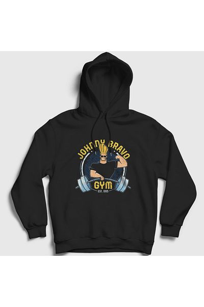 Presmono Unisex Μαύρο Gym Fitness Johnny Bravo Φούτερ με κουκούλα 559531tt