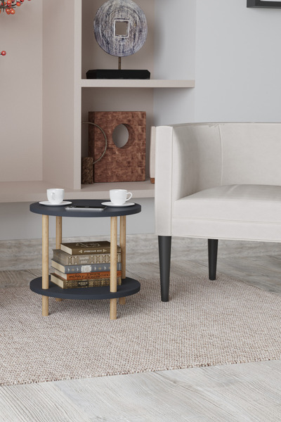 interGO Round Wooden Leg Zigon Coffee Table Center Table Coffee Table