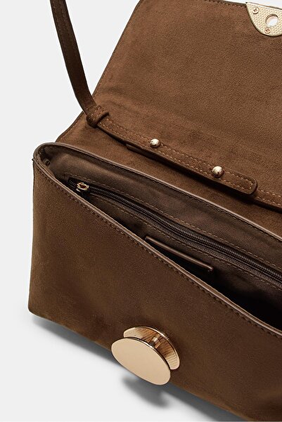 Stradivarius Faux suede bag with asymmetric metal clasp