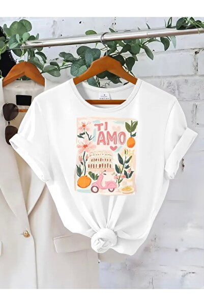 FUFLUNS Ti Amo Printed Oversize Crew Neck T-Shirt