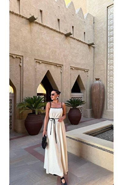 Butik %100 Pamuklu Biyeli İp Askılı Elbise