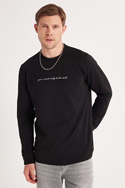 Tudors Мъжка стандартна памучна блуза с обло деколте и черно отпечатано парче