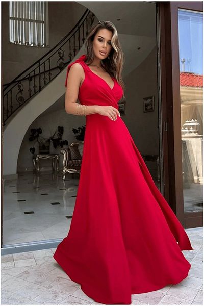 SELİN MODA EVİ Women's Strap Double Breasted Neckline Long Slit Dress, Special Occasion-Graduation and Evening Dress