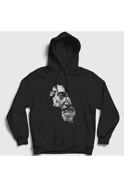 Presmono Unisex Μαύρο μπουστάκι μισού προσώπου Marcus Aurelius Hooded φούτερ 559669tt