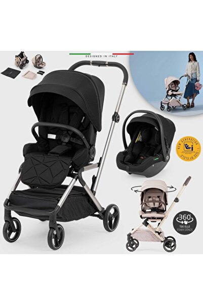 Elele Rotante 360° Dönebilen Çift Yönlü Kabin Tipi Travel Bebek Arabası Siyah