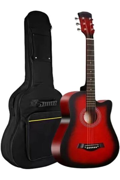 MegArya 38-Inch Acoustic Guitar Starter Pack – Full-size cutaway design with gig bag included - Red