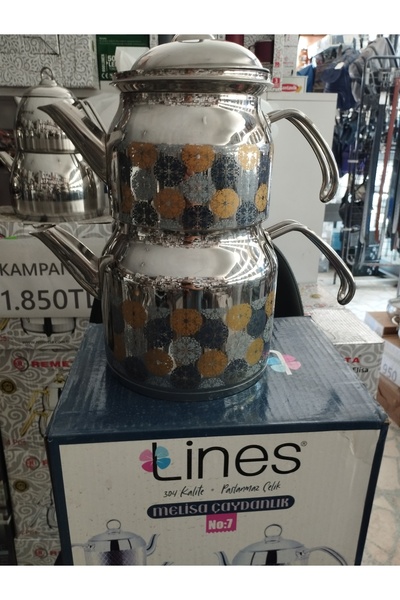 Lines çelik çaydanlık 7 no 304 kalite 18. E 10 dur üst 1.50alt 3.litre