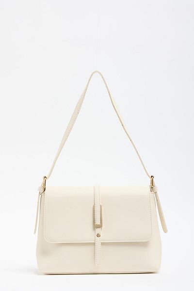 Madamra Cream Women's Merry Gold Buckle Detailed Hand and Shoulder Bag