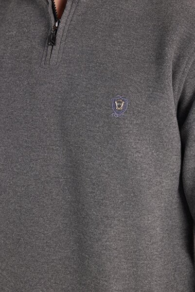 Tudors Men's Slim Fit Slim Fit Cotton Thessaloniki Fabric Half Zipper Anthracite Stand Collar Sweatshirt