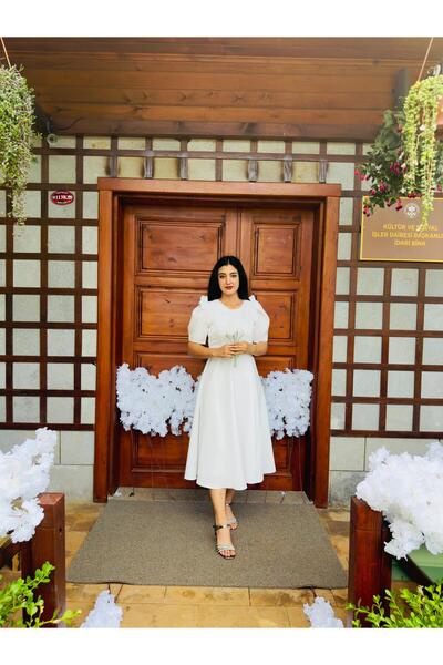 DINA FASHION ALİN KLOŞ SATEN KISA KOLLU ABİYE ELBİSE