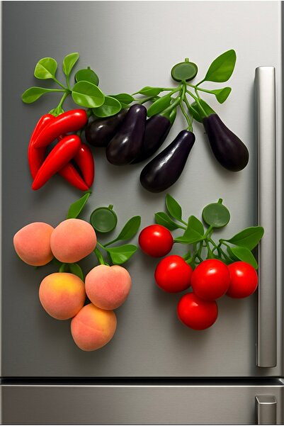 Home Yapay sebze,meyve magnet dekor 4'set patlıcan,biber,şeftali,domates