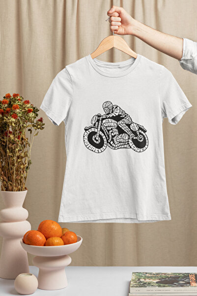 SVART WEAR Tricou Cafe Racer cu gât crewneck, 100% bumbac, imprimat, cu mânec...