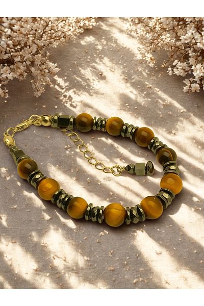 ayrestyle Tiger Eye Natural Stone Jewelry Set - Adjustable Bracelet & Earring Bijoux Set - Energy Set of 2