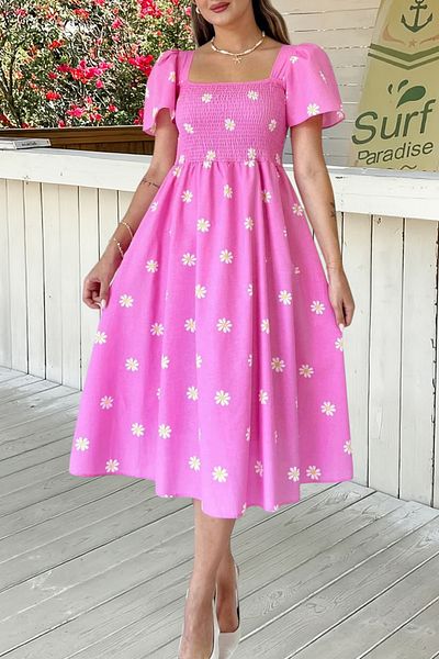 MILANOFOX Rochie de damă din poplin cu model Gipeli Daisy cu șireturi la spate - model de vară, confortabil, elegant și casual