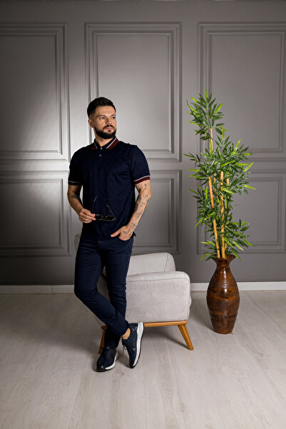 Sarar Premium Polo Neck Regular Fit (Classic Fit) 100% Mercerized βαμβακερό μπλουζάκι Navy Blue