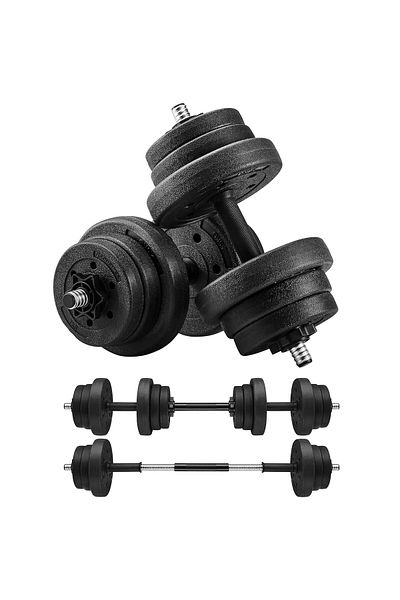 SONGMICS Set gantere reglabile 2 in 1, 20 kg cu bara extensie pentru haltera, discuri cu umplutura beton,