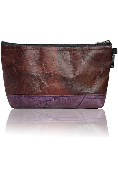 Wola Women's cosmetic bag WOLA, leather/cotton, dark brown, 10.5 x 20 x 5.5 cm