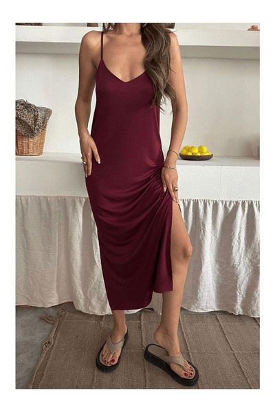 Aymood Γυναικείο Μαύρο Φόρεμα Helen με λουράκι ασανσέρ με διπλό σκίσιμο