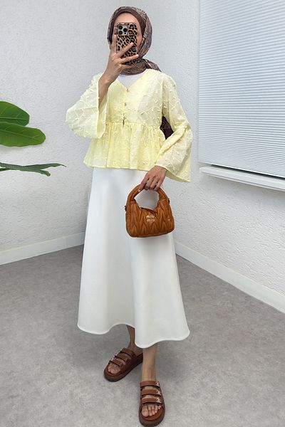 Salih Çelebi Drop Embroidered Kimono 2368 - Yellow