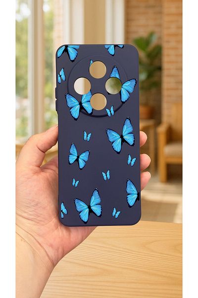 Vip Case Redmi 14C - حافظة مطاطية كلاسيكية ممتصة للصدمات من السيليكون بنمط الفراشة الزرقاء277