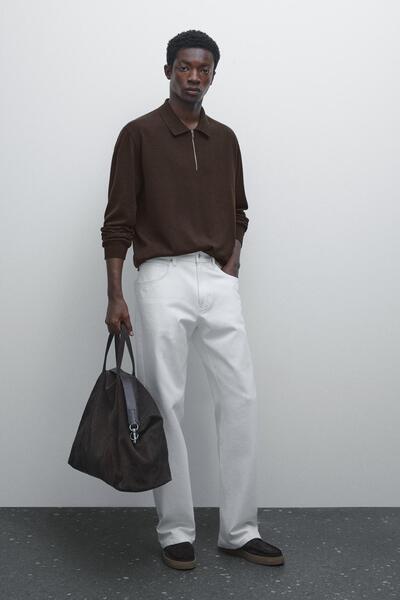 Massimo Dutti Fermuarlı triko polo yaka kazak