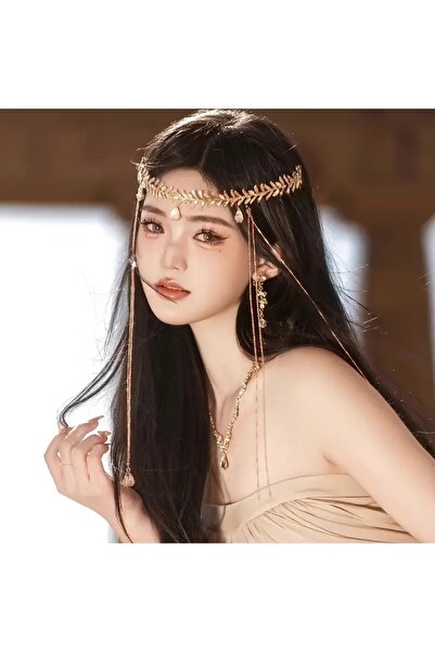 GlassySKY إكسسوار شعر هندي مزين بشراشيب/تاج هانفو للحجاب، مناسب للزفاف/الخطوب...