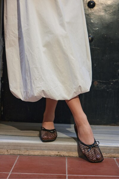 VEYİS USTA Black Bow Detailed Mesh Women's Slippers