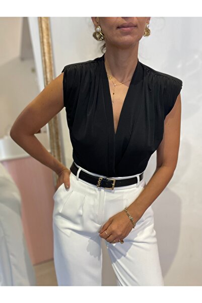 Butik Kadın, Vatkalı, Drapeli-Büzgülü, V Yaka, Çıtçıtlı Body, Zıbın, Bluz