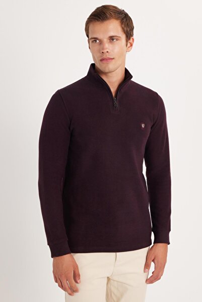 Tudors Ανδρικό φούτερ με μισό φερμουάρ, βαμβακερό ύφασμα Σελανίκης, με λεπτή εφαρμογή και γιακά με ψηλό λαιμό