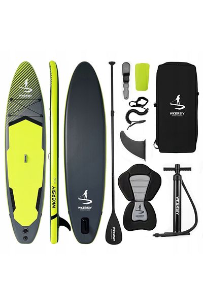 SERSIMO Inflatable SUP set, 340x82x15 cm, green – stand-up paddle, 180 kg, kayak seat and accessories
