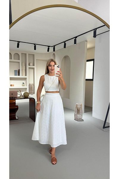 Sezgi Tekin White Scallop Skirt Bustier Set